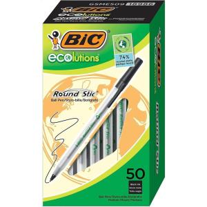 imageBIC Ecolutions Round Stic Ballpoint Pens Medium Point 10mm 50Count Pack Blue Ink Pens Made from 97 Recycled PlasticBlack