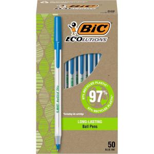 imageBIC Ecolutions Round Stic Ballpoint Pens Medium Point 10mm 50Count Pack Blue Ink Pens Made from 97 Recycled PlasticBlue