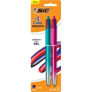 imageBIC 4Color Smooth Retractable Ballpoint Pens Medium Point 10mm 2Count Pack Multi Color Pens with Gradient Barrels