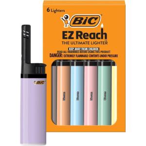 imageBIC EZ Reach Candle Lighter The Ultimate Lighter with Extended Wand for Grills and Firepits 145inch Pastel Series 6 Count Pack Assortment of Colors May Vary