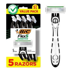 imageBIC Flex 5 Sensitive Disposable Razor 5Count Pack of Mens Razors