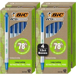 imageBIC Ecolutions Clic Stic Blue Ballpoint Pens Medium Point 10mm 48Count Pack Retractable Ball Point Pens Made from 78 Recycled Plastic