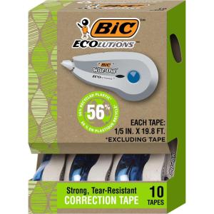 imageBIC Ecolutions WiteOut Brand Correction Tape 198 Feet 10Count Pack Correction Tape Made from 56 Recycled Plastic Excluding Tape