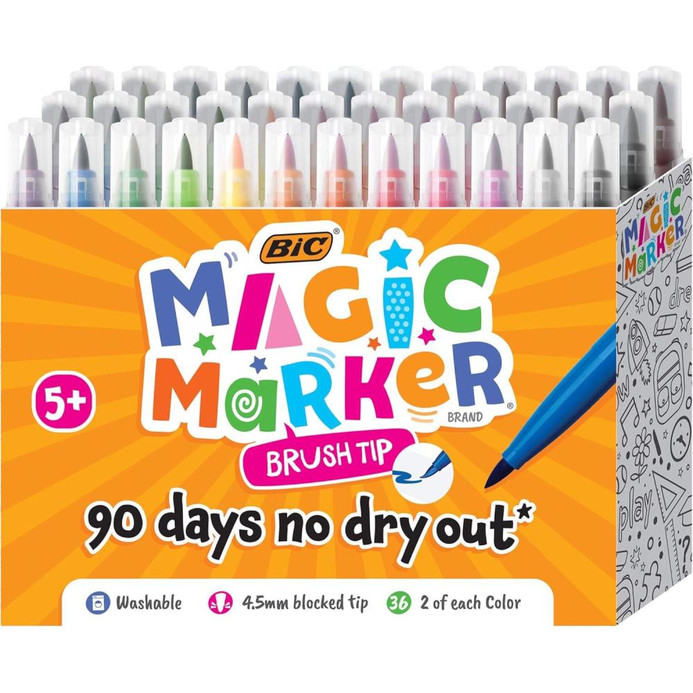 imageBIC Magic Marker Brush Tip Assorted Colors 108CountBrush Tip