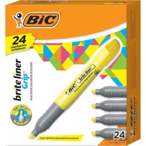 imageBIC Brite Liner Grip XL Highlighters Chisel Tip 12Count Pack of Yellow Highlighters Ideal Highlighter Set for Organizing and ColoringYellow