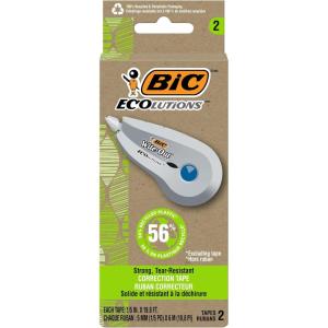 imageBIC Ecolutions WiteOut Brand Correction Tape 198 Feet 2Count Pack Correction Tape Made from 56 Recycled Plastic