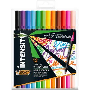 imageBIC Intensity 2in1 Dual Tip Fineliner Pen Assorted Colors 12Count12 Count Pack of 1
