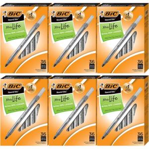 imageBIC Round Stic Xtra Life Black Ballpoint Pens Medium Point 10mm 216Count Pack of Bulk Pens Flexible Round Barrel for Writing Comfort No 1 Selling Ballpoint Pens