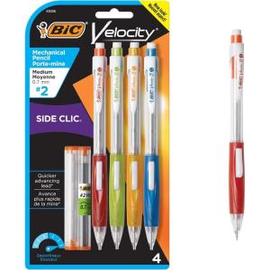 imageBIC Velocity Side Clic Mechanical Pencil Medium Point 07mm Black Soft Comfortable Grip 4Count