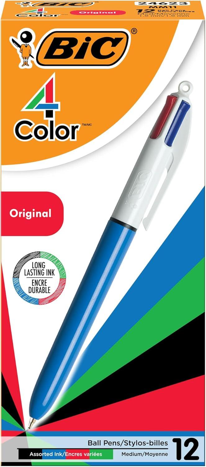 imageBIC 4 Color Pastel Barrel Multicolor Ballpoint Pens Medium Point 10 mm Pack of 6 Pens with Black Blue Green and Red InkAssorted  Original