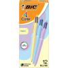 imageBIC 4 Color Pastel Barrel Multicolor Ballpoint Pens Medium Point 10 mm Pack of 6 Pens with Black Blue Green and Red InkBlack  Blue  Green  Red Ink