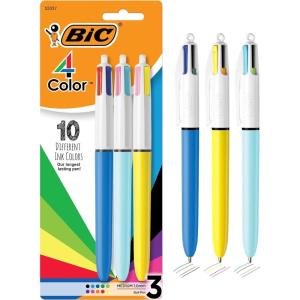 imageBIC 4 Color Pastel Barrel Multicolor Ballpoint Pens Medium Point 10 mm Pack of 6 Pens with Black Blue Green and Red Ink10 Assorted Ink Colors