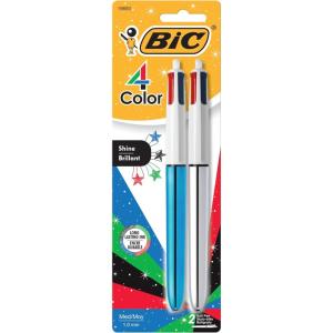 imageBIC 4 Color Pastel Barrel Multicolor Ballpoint Pens Medium Point 10 mm Pack of 6 Pens with Black Blue Green and Red InkMulticolor