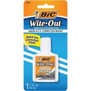 imageBIC WiteOut Quick Dry Correction Fluid 20mL White Goes on Easy with A Reduced Dry Time 1Count Pack1 Count Pack of 1