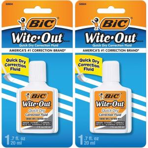 imageBIC WiteOut Quick Dry Correction Fluid 20mL White Goes on Easy with A Reduced Dry Time 1Count Pack1 Count Pack of 2