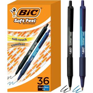 imageBIC Soft Feel Ballpoint Pen with 10 mm Medium Point and Retractable Design 6Count in Black InkBlack  Blue