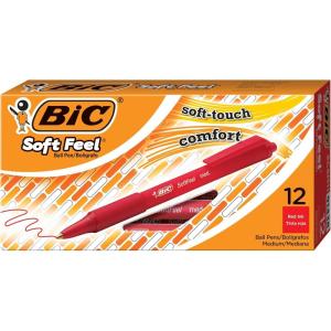 imageBIC Soft Feel Ballpoint Pen with 10 mm Medium Point and Retractable Design 6Count in Black InkRed