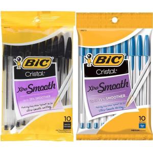 imageBIC Cristal Xtra Smooth Ballpoint Pens Medium Point 10mm Black and Blue 20CountBlack