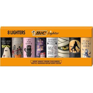 imageBIC Maxi Pocket Lighter Special Edition Spooky Series HalloweenInspired Designs Set of 8 Lighters
