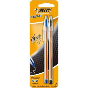 imageBIC Fine Writing Ballpoint Pen Thin Crystal Blue and Black 2 Count