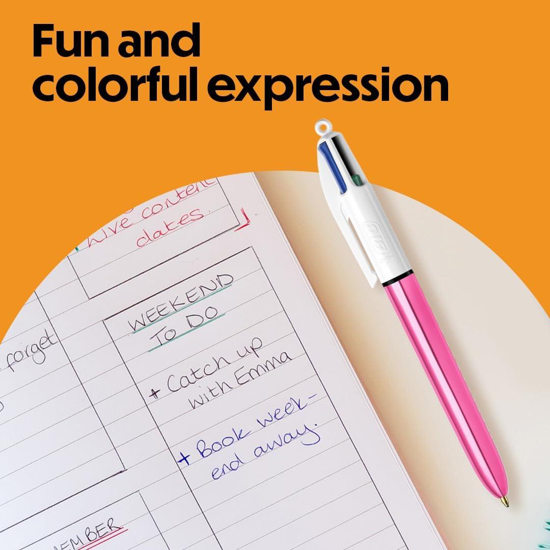 imageBIC 4 Color Shine Retractable Ballpoint Pen Versatile 10 mm Point LongLasting Ink 6Count in Assorted Colors