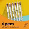 imageBIC 4 Color Shine Retractable Ballpoint Pen with 10 mm Medium Point and Metallic Silver Barrel 6Count in Assorted Ink
