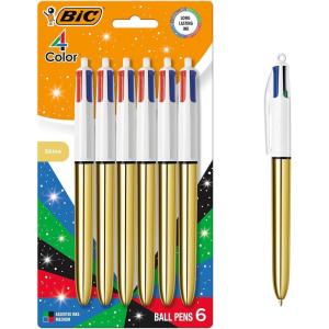 imageBIC 4 Color Shine Retractable Ballpoint Pen Versatile 10 mm Medium Point 6Count in Assorted Ink