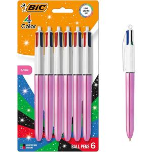 imageBIC 4 Color Shine Retractable Ballpoint Pen Versatile 10 mm Point LongLasting Ink 6Count in Assorted Colors