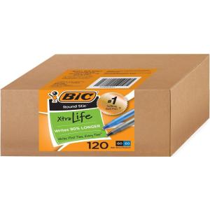 imageBIC Round Stic Xtra Life Ballpoint Pen 10 mm Medium Point Ultra Long Lasting and Consistent Ink Flow Pack of 60 Black ampamp 60 Blue Pens