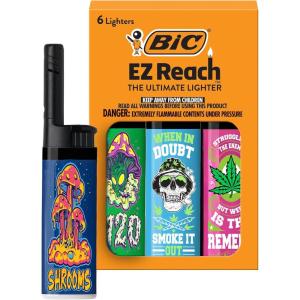 image:imageBIC EZ Reach Candle Lighter The Ultimate Lighter with Wand for Candles Counterculture Shrooms 420 Assorted Designs 6 Count Pack of Lighters Wine420 Shrooms