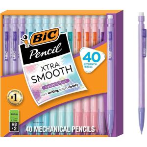 image:imageBIC Xtra Smooth Mechanical Pencil with Erasers07 mm PointRefillable40 Count Pack of 2Pastel Edition
