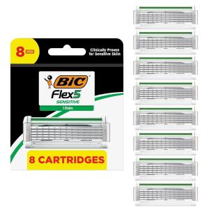 image:imageBIC Flex 5 Sensitive Mens 5Blade Razor Refills Clincally Proven for Sensitive Skin 8 Refill Cartridges 8Pack8 Refill Cartridges