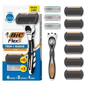 image:imageBIC Flex 5 Trim and Shave Mens Grooming Kit 3in1 Beard Trimmer Razor amp Precision Edger No Battery or Charging Required 5Blade Shave Face amp Body 8 Trimmer Refills3in1 Grooming Kit