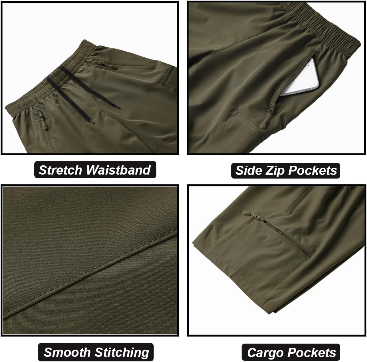 DEVOROPA Boys Athletic Shorts Lightweight Quick Dry Hiking Cargo Shorts with Zipper Pockets for Outdoor RunningArmy Green