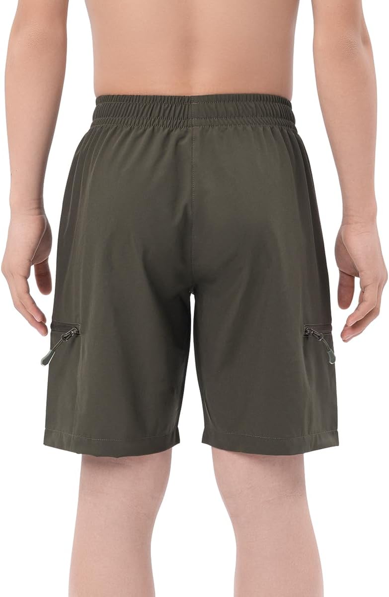 DEVOROPA Boys Athletic Shorts Lightweight Quick Dry Hiking Cargo Shorts with Zipper Pockets for Outdoor RunningArmy Green