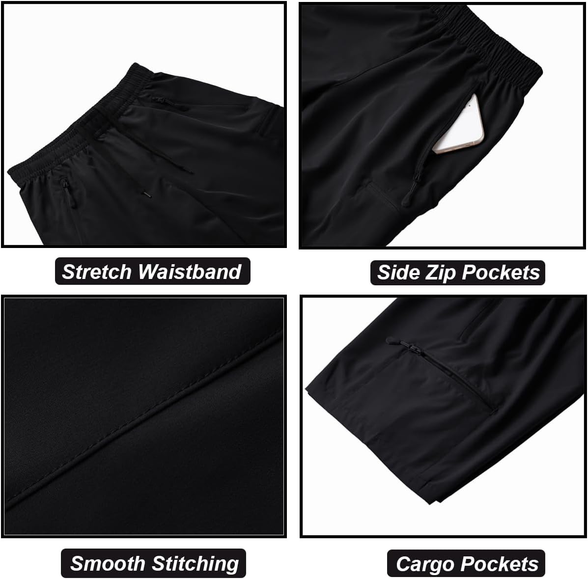 DEVOROPA Boys Athletic Shorts Lightweight Quick Dry Hiking Cargo Shorts with Zipper Pockets for Outdoor RunningBlack