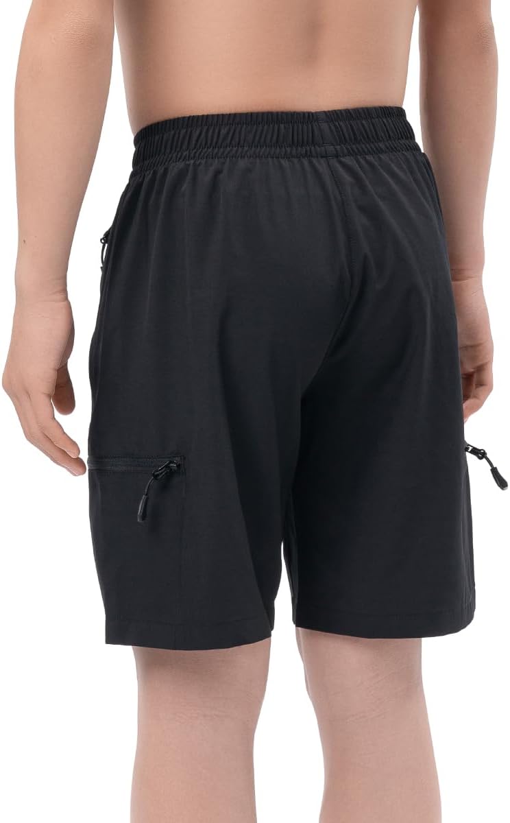 DEVOROPA Boys Athletic Shorts Lightweight Quick Dry Hiking Cargo Shorts with Zipper Pockets for Outdoor RunningBlack