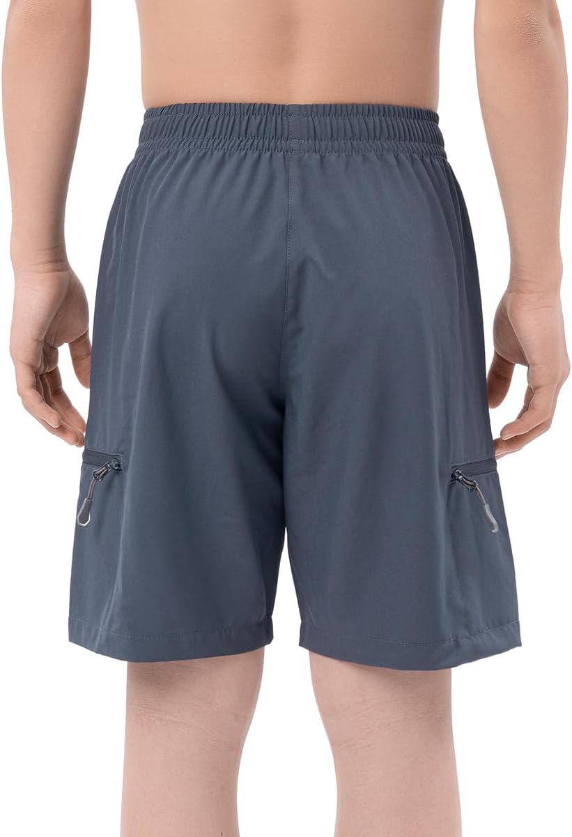 DEVOROPA Boys Athletic Shorts Lightweight Quick Dry Hiking Cargo Shorts with Zipper Pockets for Outdoor RunningCool Gray