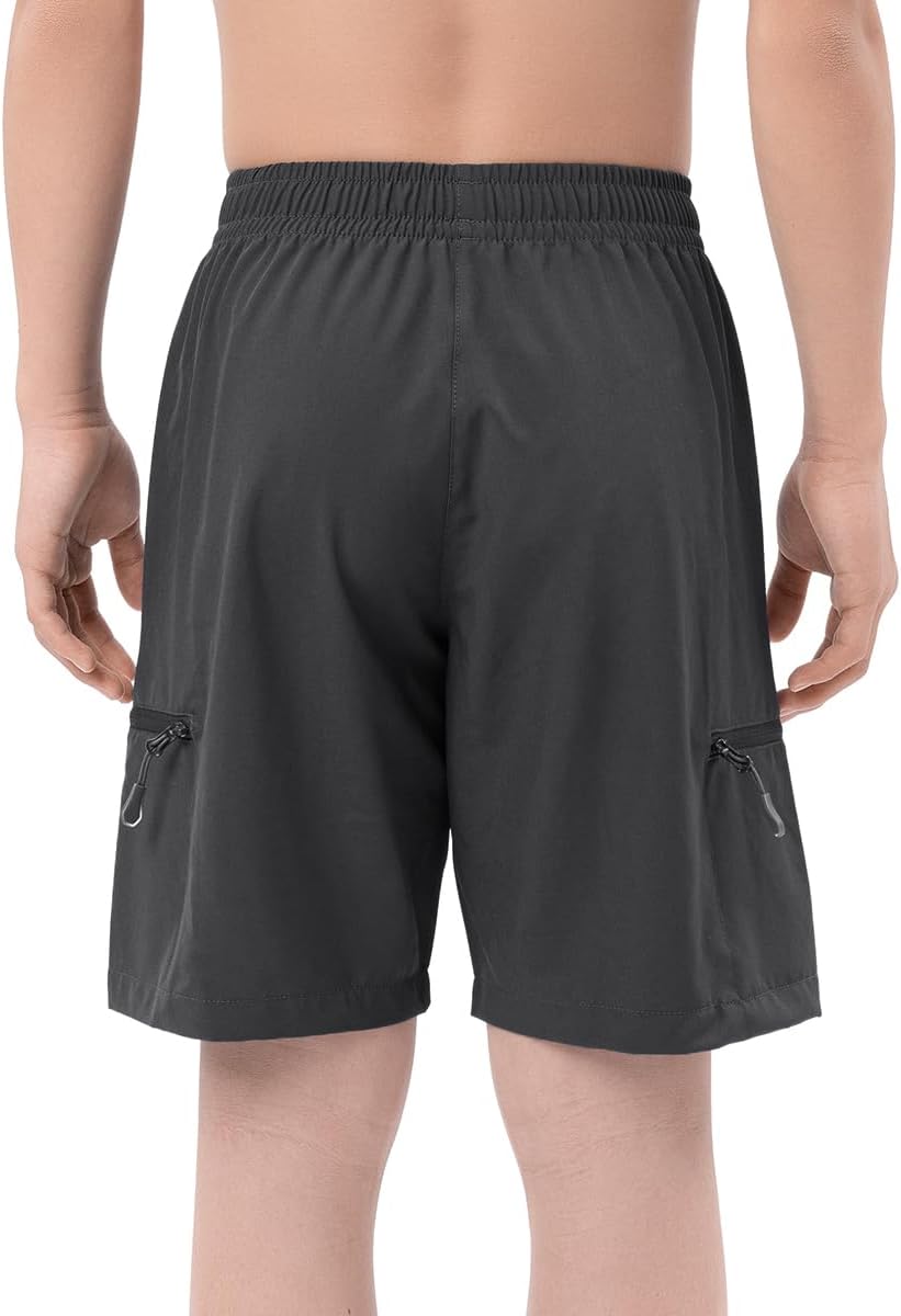 DEVOROPA Boys Athletic Shorts Lightweight Quick Dry Hiking Cargo Shorts with Zipper Pockets for Outdoor RunningDark Gray