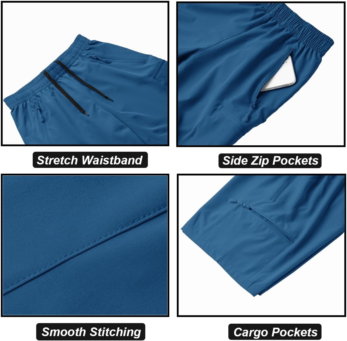 DEVOROPA Boys Athletic Shorts Lightweight Quick Dry Hiking Cargo Shorts with Zipper Pockets for Outdoor RunningGray Blue
