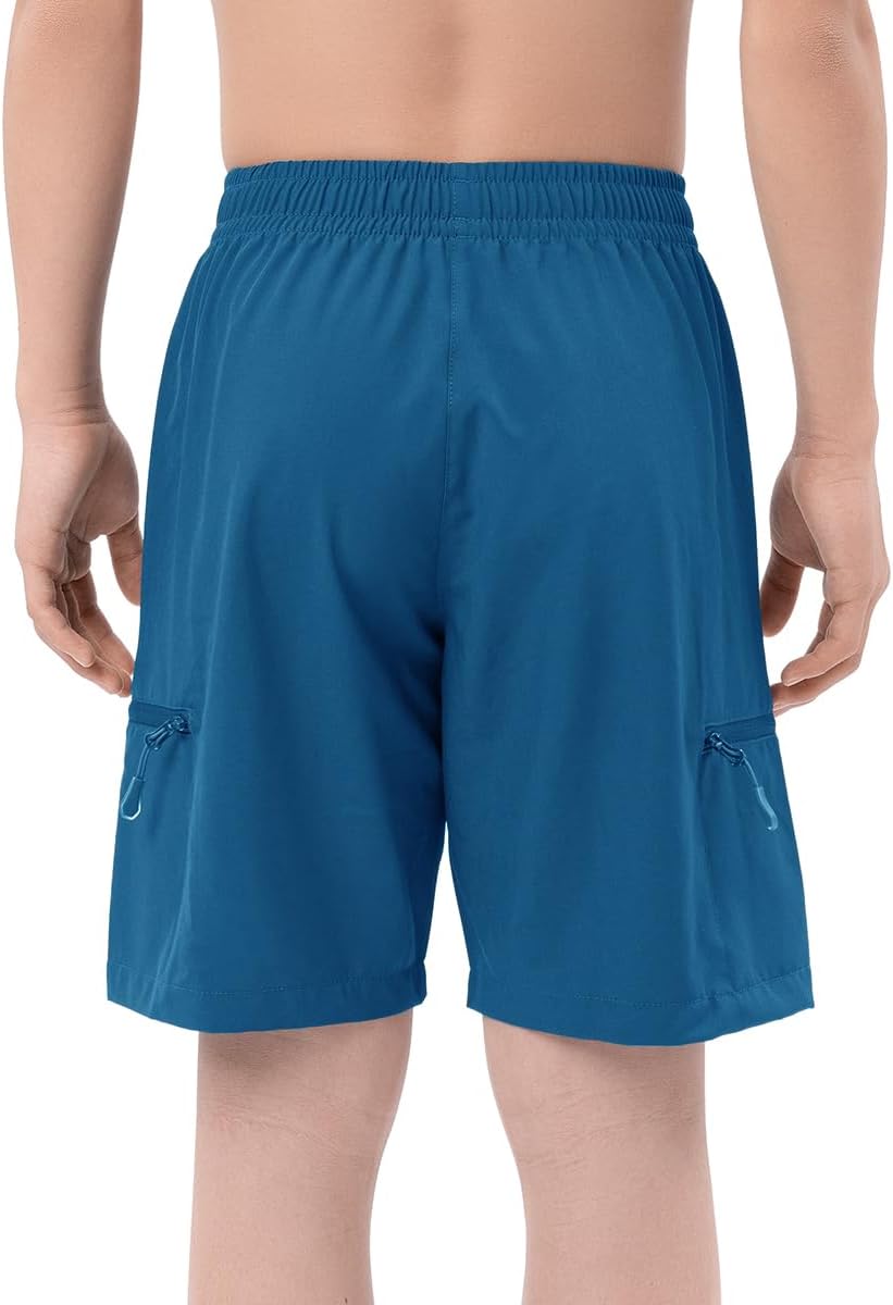 DEVOROPA Boys Athletic Shorts Lightweight Quick Dry Hiking Cargo Shorts with Zipper Pockets for Outdoor RunningGray Blue