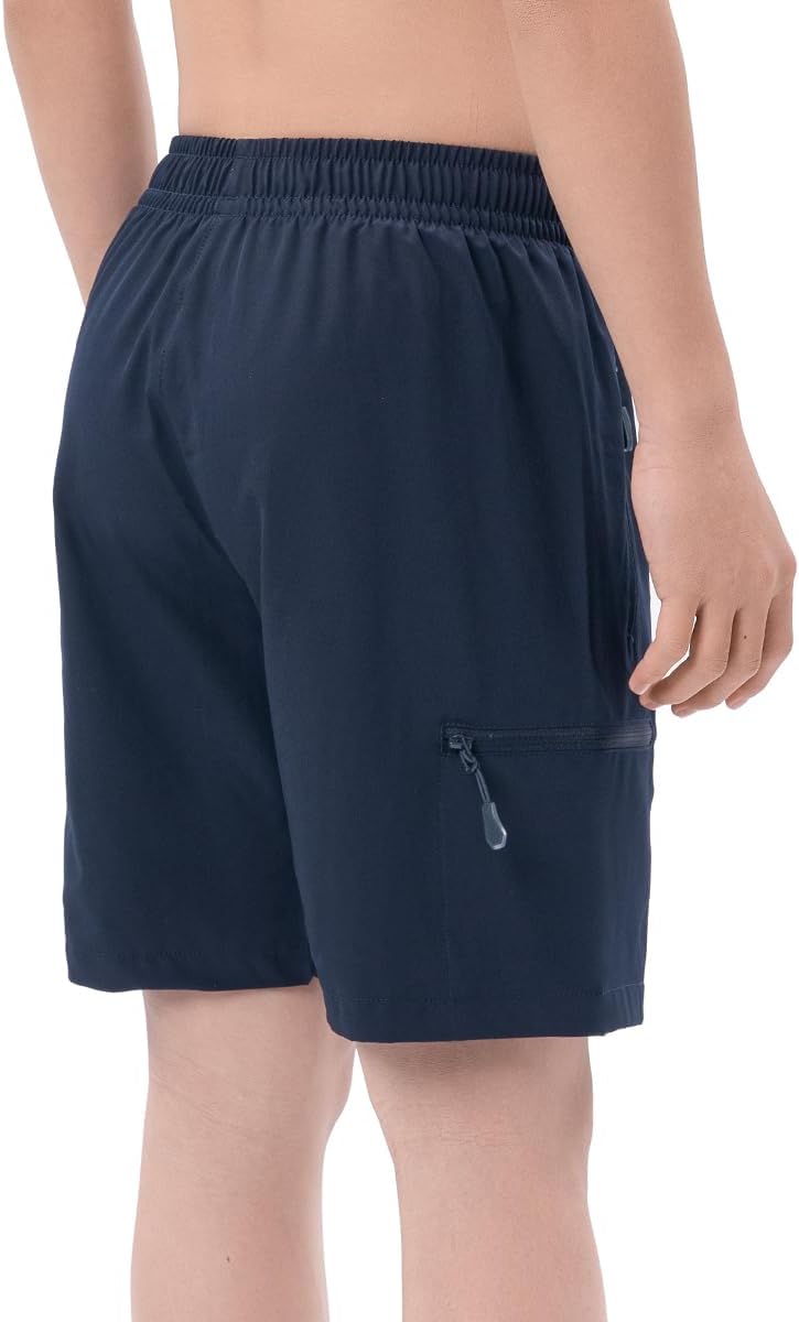 DEVOROPA Boys Athletic Shorts Lightweight Quick Dry Hiking Cargo Shorts with Zipper Pockets for Outdoor RunningNavy