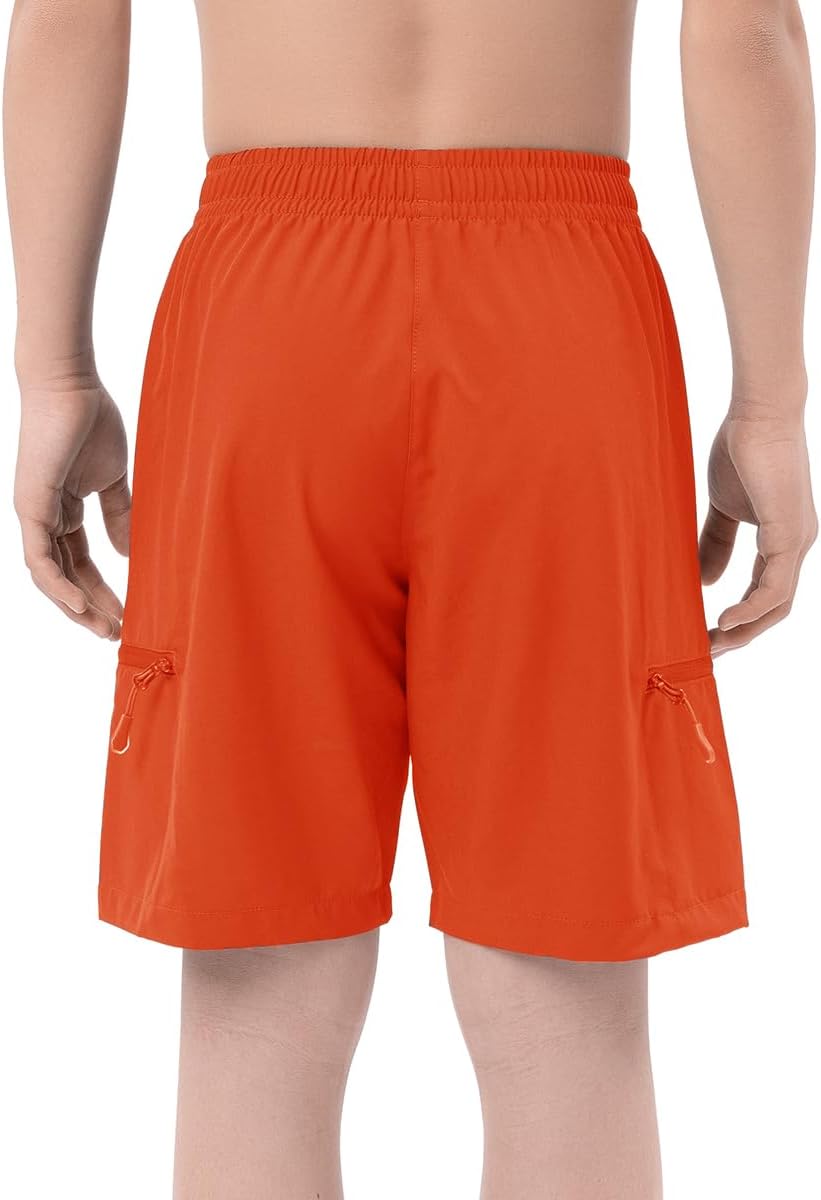 DEVOROPA Boys Athletic Shorts Lightweight Quick Dry Hiking Cargo Shorts with Zipper Pockets for Outdoor RunningOrange