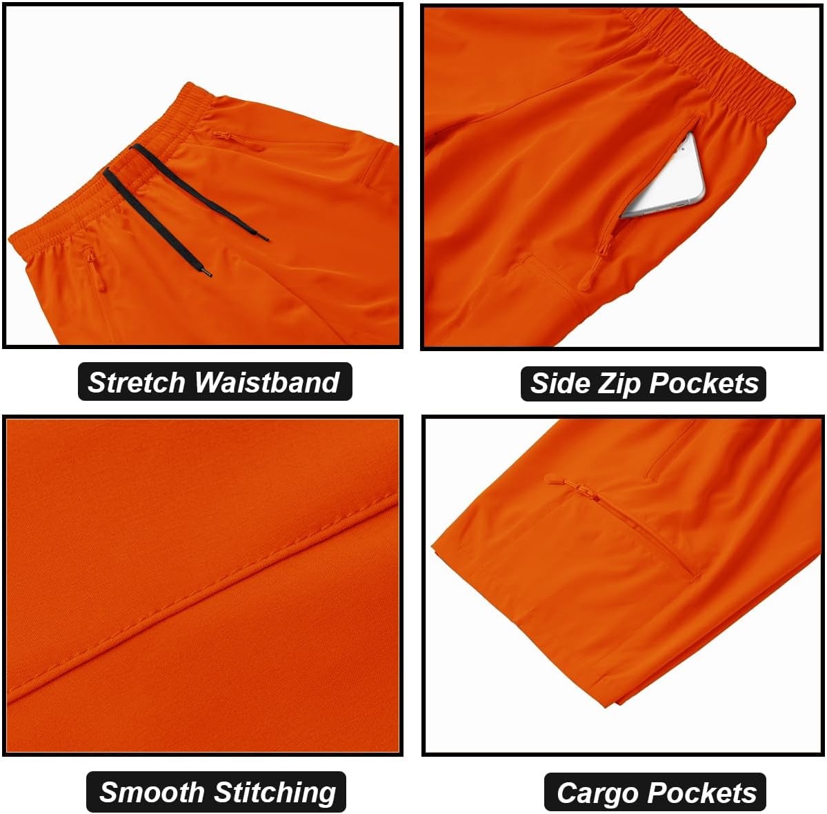DEVOROPA Boys Athletic Shorts Lightweight Quick Dry Hiking Cargo Shorts with Zipper Pockets for Outdoor RunningOrange