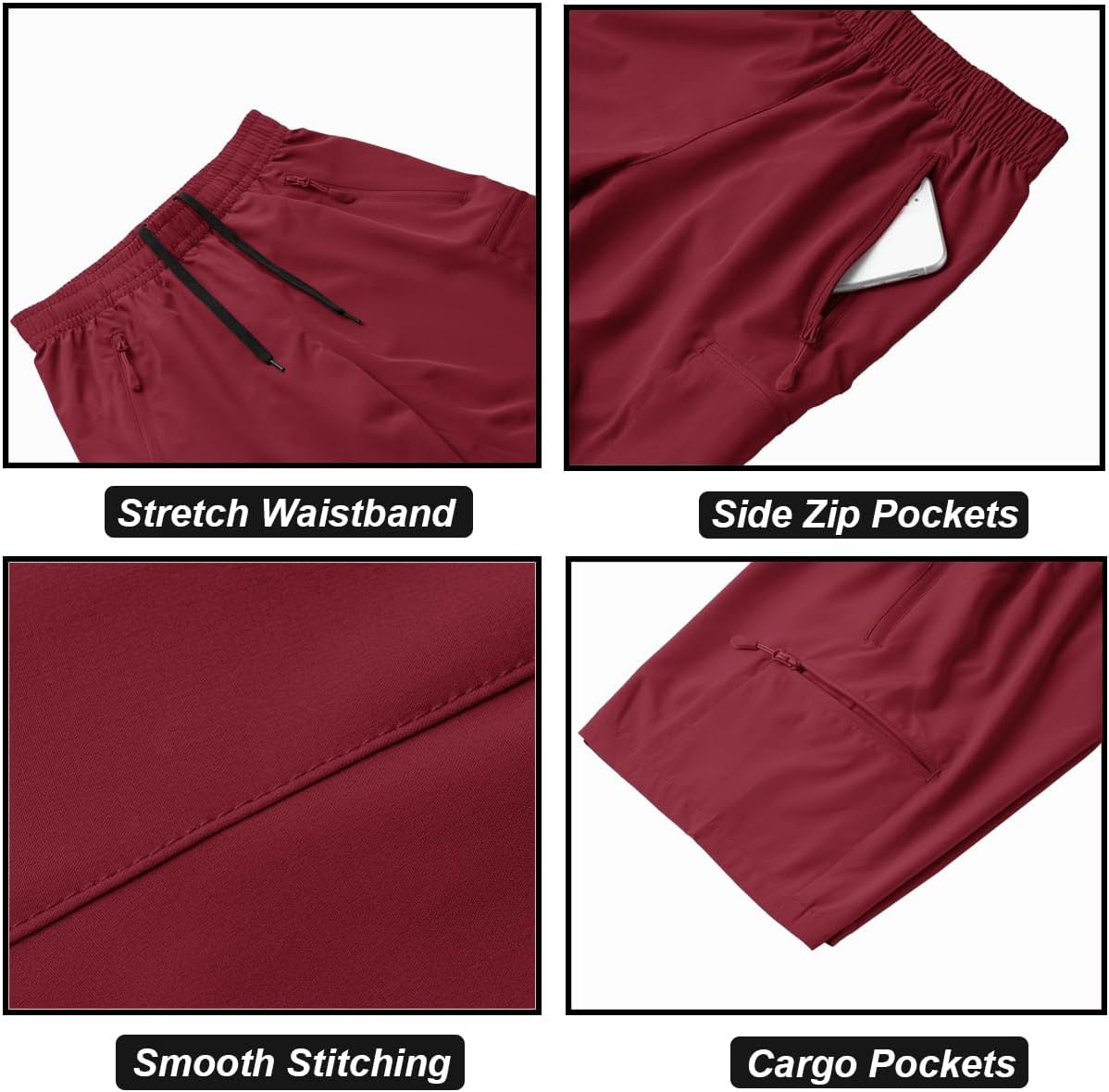DEVOROPA Boys Athletic Shorts Lightweight Quick Dry Hiking Cargo Shorts with Zipper Pockets for Outdoor RunningWine Red