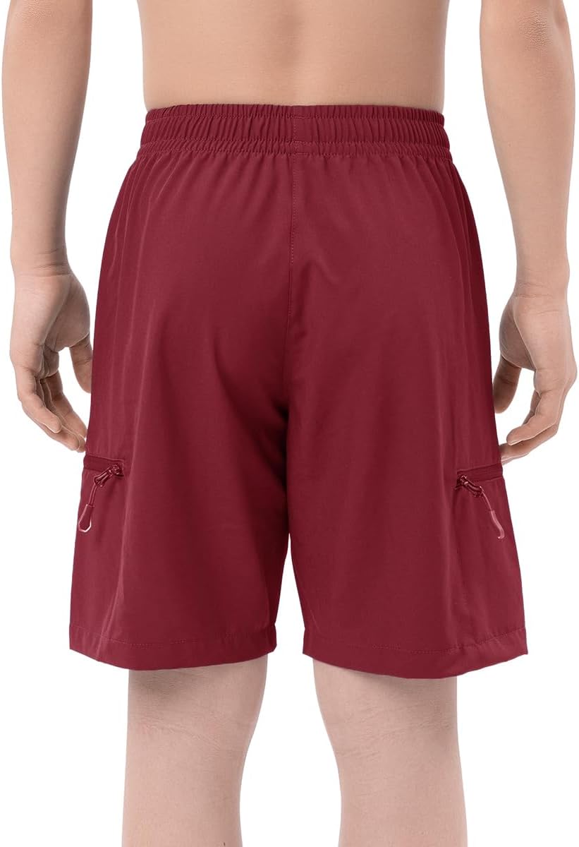 DEVOROPA Boys Athletic Shorts Lightweight Quick Dry Hiking Cargo Shorts with Zipper Pockets for Outdoor RunningWine Red