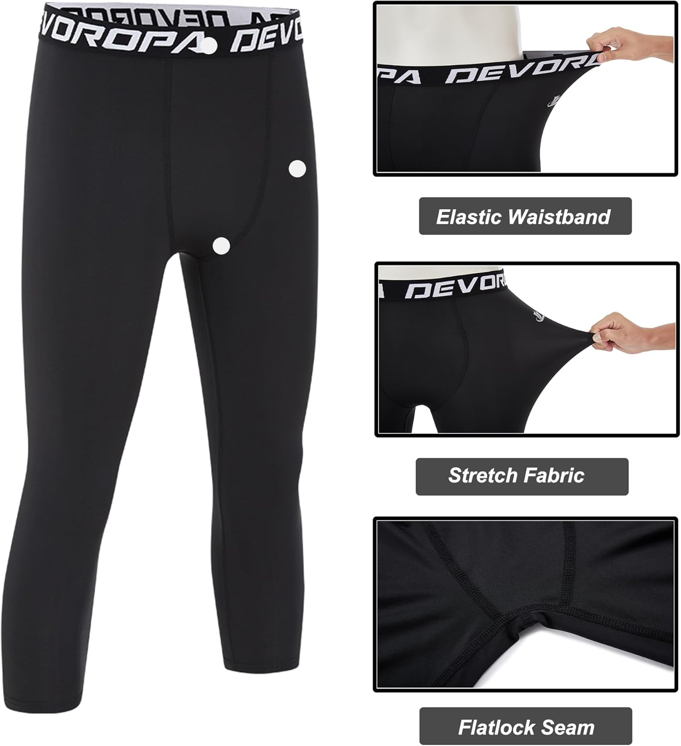 DEVOROPA Boys Leggings Quick Dry Youth Compression Pants Sports Tights Basketball Base Layer34 BlackBlack2pack