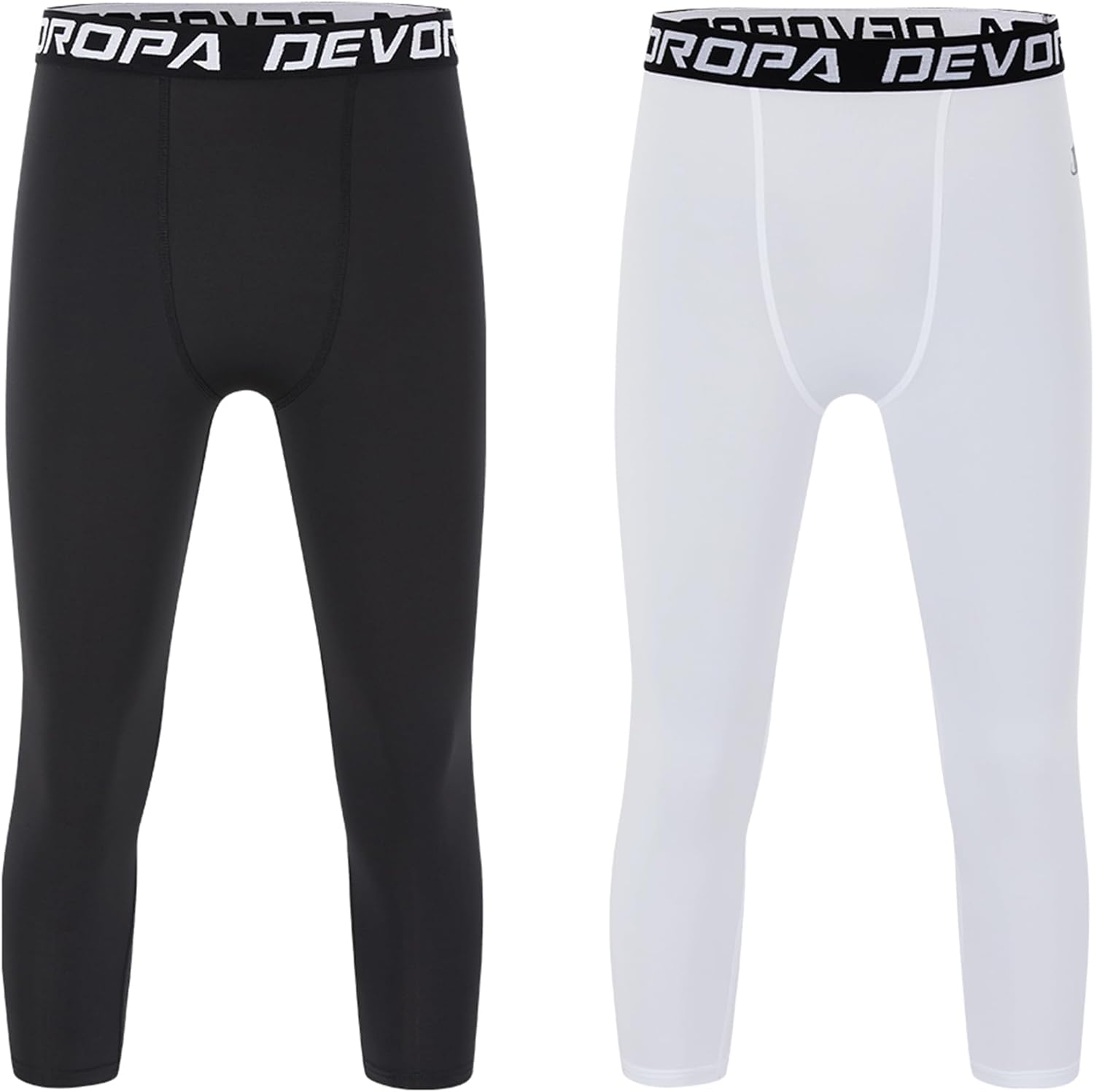 DEVOROPA Boys Leggings Quick Dry Youth Compression Pants Sports Tights Basketball Base Layer34 BlackWhite2pack