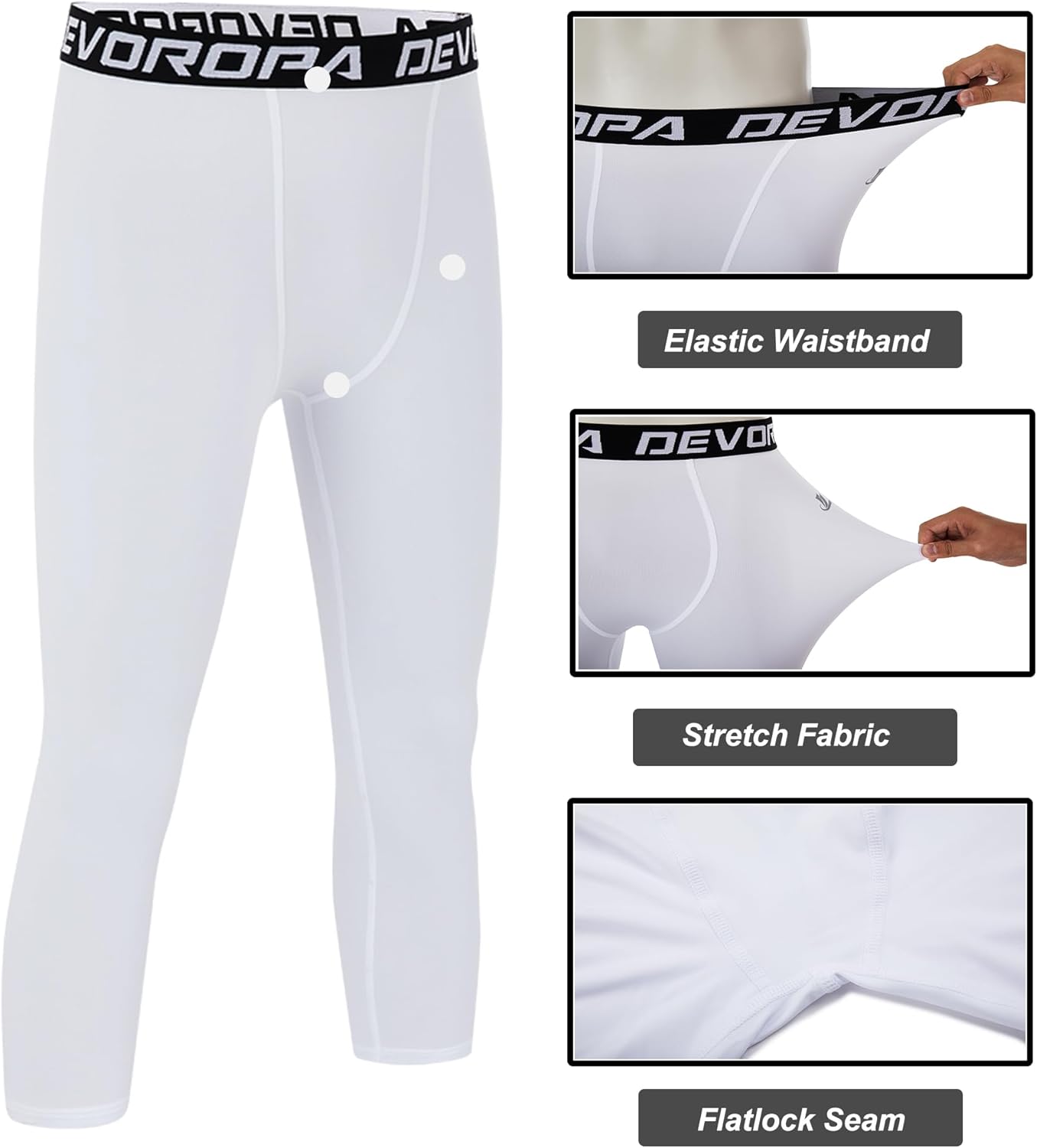 DEVOROPA Boys Leggings Quick Dry Youth Compression Pants Sports Tights Basketball Base Layer34 BlackWhite2pack
