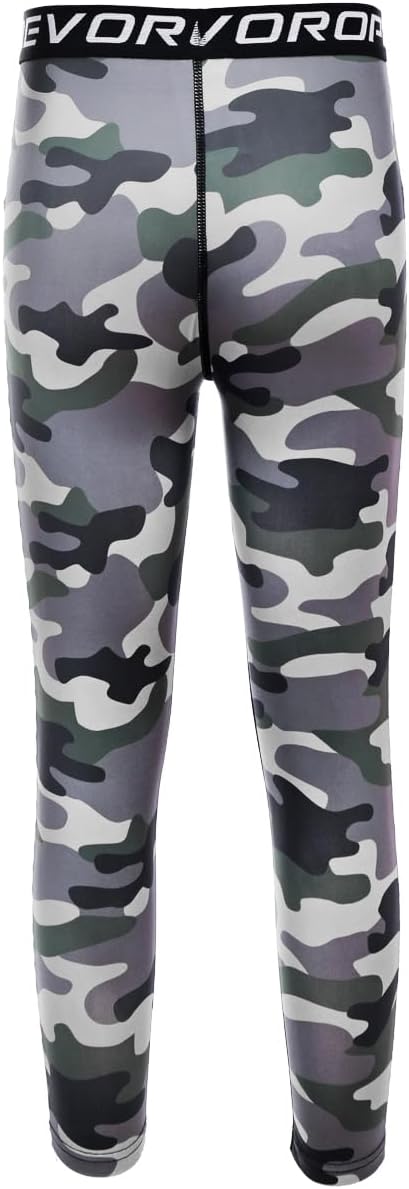 DEVOROPA Boys Leggings Quick Dry Youth Compression Pants Sports Tights Basketball Base Layer34 Camo